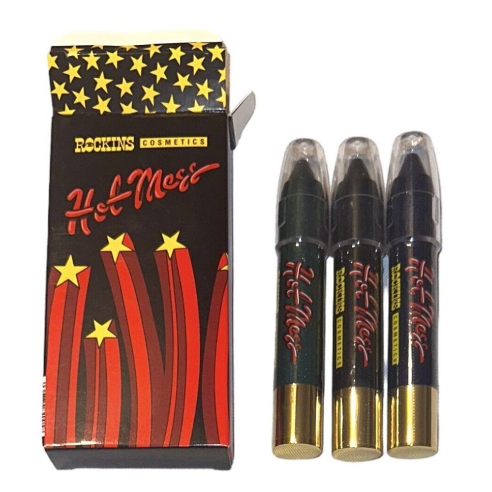 Rockins Hotmess Threesome Glitter Gel Twist Eyeshadow Eyeliner Set Blue Green Bk